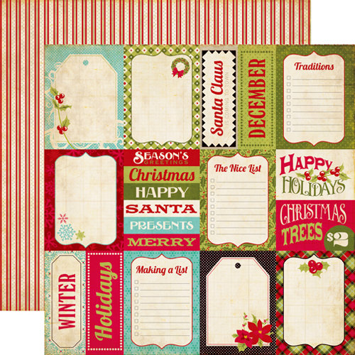 Echo Park - Season's Greetings Collection - Christmas - 12 x 12 Double Sided Paper - Journaling Cards