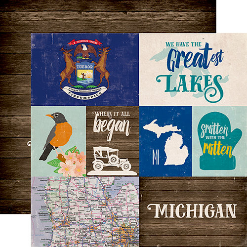 Echo Park - Stateside Collection - 12 x 12 Double Sided Paper - Michigan