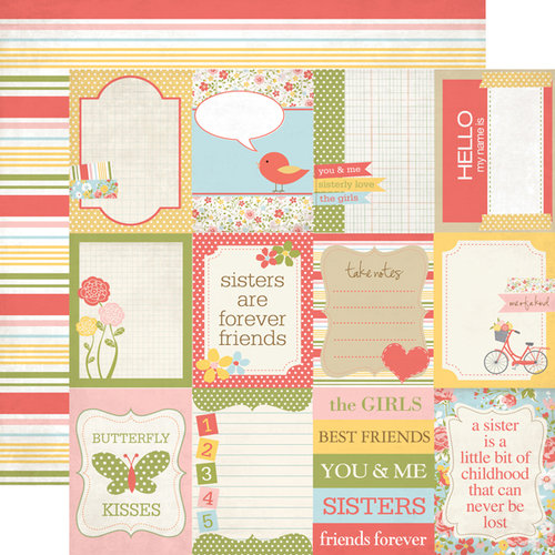 Echo Park - Sisters Collection - 12 x 12 Double Sided Paper - Sisters Journaling Cards