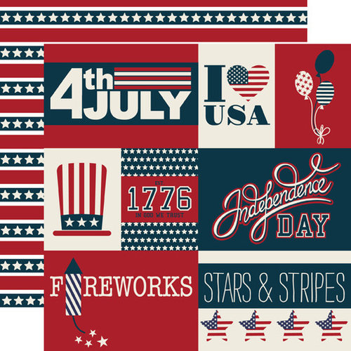 Echo Park - Stars and Stripes Collection - 12 x 12 Double Sided Paper - Journaling Cards