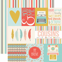 Echo Park - Girl Cousin Collection - 12 x 12 Double Sided Paper - Journaling Cards