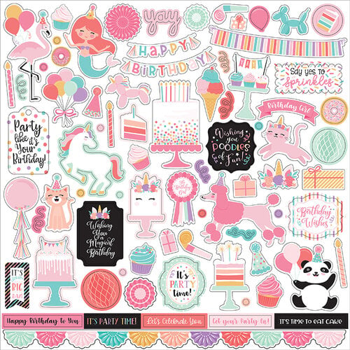 Echo Park - It's Your Birthday Girl Collection - 12 x 12 Cardstock Stickers - Elements