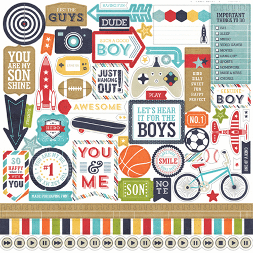 Echo Park - Thats My Boy Collection - 12 x 12 Cardstock Stickers - Elements