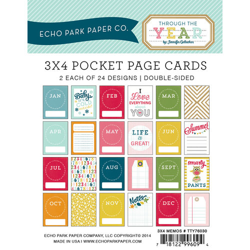 Echo Park - Through The Year Collection - 3 x 4 Pocket Page Cards - Memos