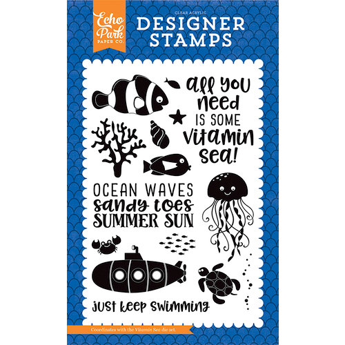Echo Park - Under the Sea Collection - Clear Photopolymer Stamps - Vitamin Sea
