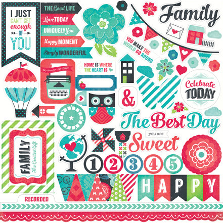 Echo Park - We Are Family Collection - 12 x 12 Cardstock Stickers - Elements