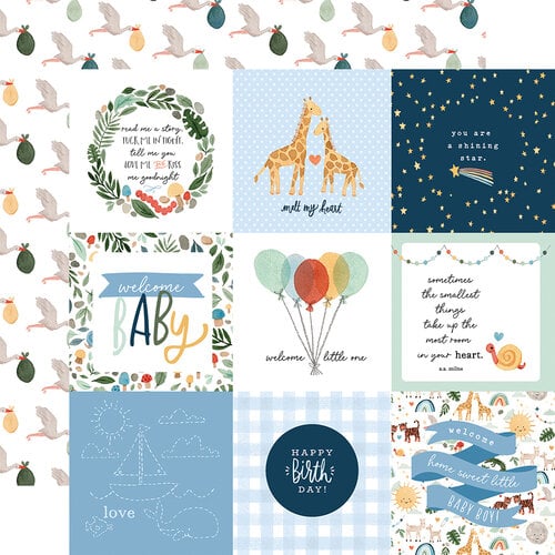 Echo Park - Welcome Baby Boy Collection - 12 x 12 Double Sided Paper - 4 x 4 Journaling Cards