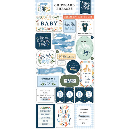 Echo Park - Welcome Baby Boy - Chipboard Stickers - Phrases