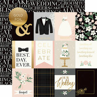 Echo Park - Wedding Day Collection - 12 x 12 Double Sided Paper with Foil Accents - 3 x 4 Journaling Cards