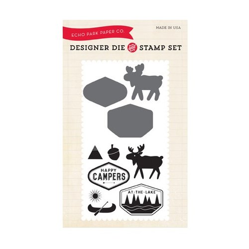 Echo Park - The Wild Life Collection - Designer Die and Clear Acrylic Stamp Set - Happy Camper