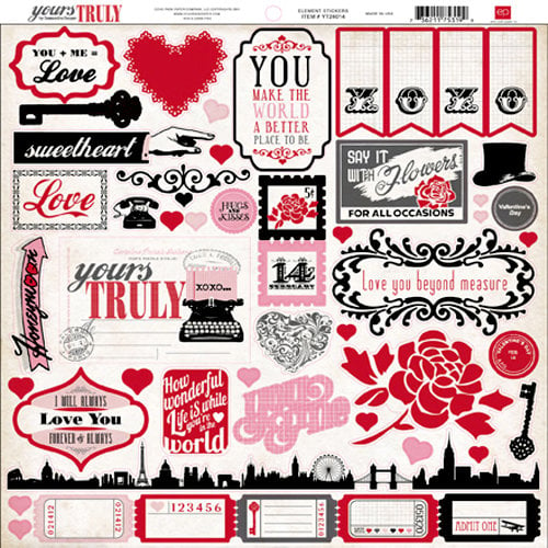 Echo Park - Yours Truly Collection - 12 x 12 Cardstock Stickers - Elements