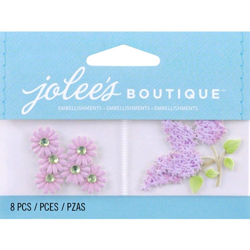EK Success - Jolee's by You Redux - 3 Dimensional Embellishments with Gem Accents - Light Purple Daisies and Lilacs