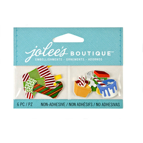 EK Success - Jolee's Boutique - Christmas - 3D Embellishments with Foil Accents - Colorful Stockings and Toys