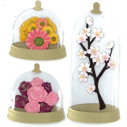 EK Success - Jolee's Boutique - Parcel Refresh Collection - 3 Dimensional Stickers with Foil and Glitter Accents - Glass Domed Flowers