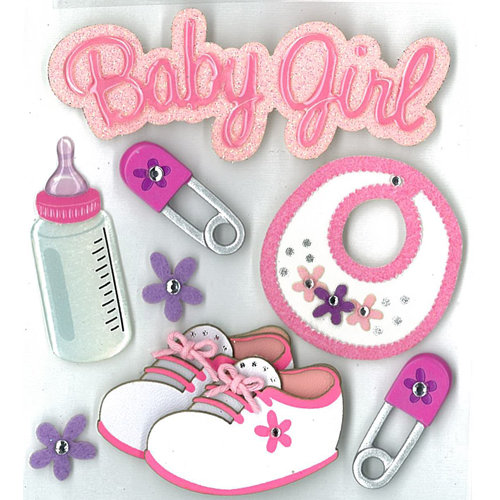 EK Success - Jolee's Boutique - 3 Dimensional Stickers with Epoxy Foil Gem and Glitter Accents - Baby Girl