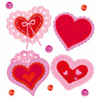 EK Success - Jolee's Boutique - Valentine - 3 Dimensional Stickers with Gem and Glitter Accents - Hearts and Lace