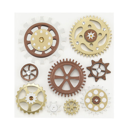 EK Success - Jolee's Boutique - Steampunk Collection - 3 Dimensional Stickers with Foil and Gem Accents - Gears
