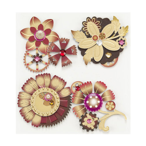 EK Success - Jolee's Boutique - Steampunk Collection - 3 Dimensional Stickers with Foil and Gem Accents - Flowers
