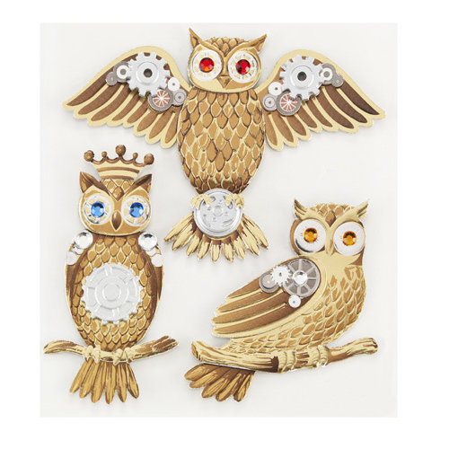 EK Success - Jolee's Boutique - Steampunk Collection - 3 Dimensional Stickers with Foil and Gem Accents - Owls