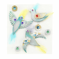 EK Success - Jolee's Boutique - Steampunk Collection - 3 Dimensional Stickers with Feather Foil and Gem Accents - Birds