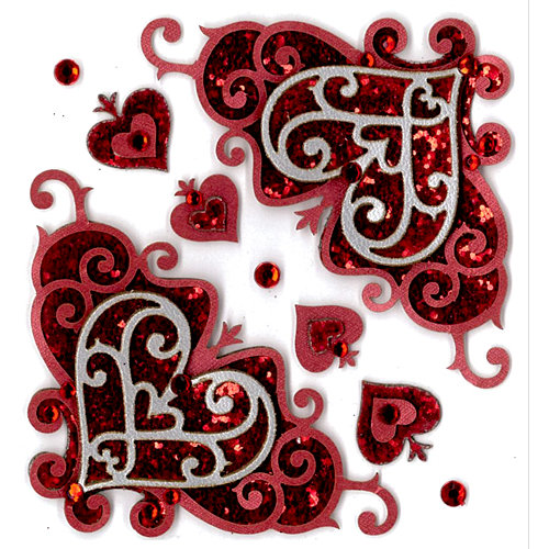 EK Success - Jolee's Boutique - Valentine's Day Collection - 3 Dimensional Stickers with Foil Gem and Glitter Accents - Valentine Flourishes