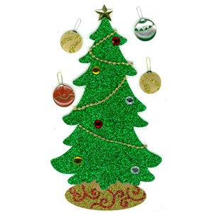 EK Success - Jolee's Boutique - Parcel Collection - Christmas - 3 Dimensional Stickers with Glitter and Gem Accents - Vintage Christmas Tree