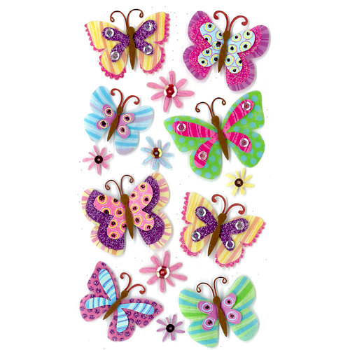 EK Success - Jolee's Boutique - 3 Dimensional Stickers with Glitter Accents - Paisley Butterfly Repeats