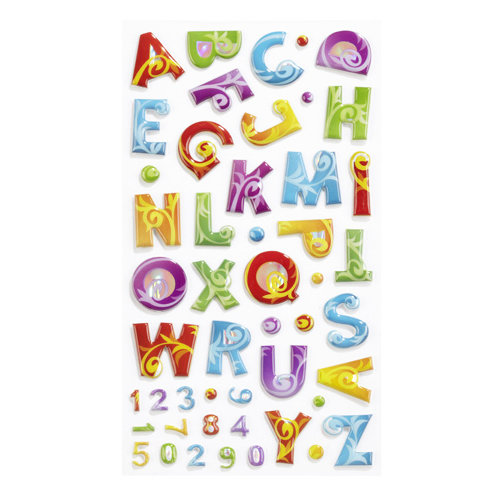 EK Success - Sticko Puffy Stickers - Alphabet and Numbers - Small - Colorful Flourish