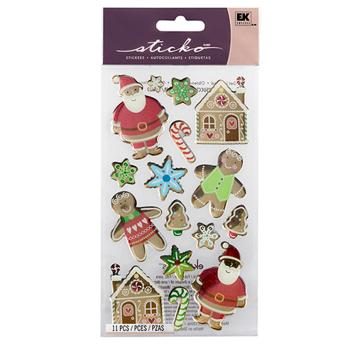 EK Success - Sticko Sparkler Stickers - 3 Dimensional Stickers with Foil Accents - Christmas Ginger Cookies