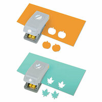 EK Success - Paper Shapers - Halloween - Slim Profile - Mini Punch Set - 2 Pieces - Pumpkin and Leaf