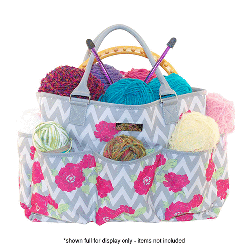 Everything Mary - Yarn Tote Organizer - Grey and Pink Floral