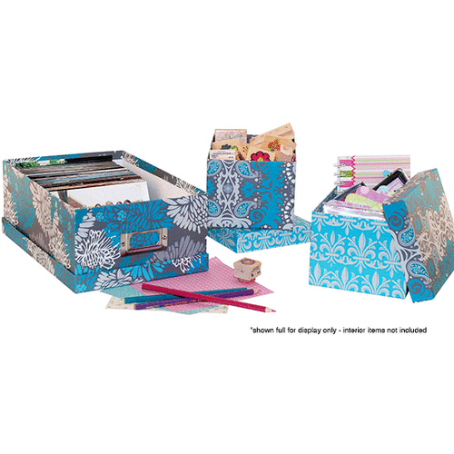 Everything Mary - Photo and Craft Storage Box Set - Grey and Blue Floral