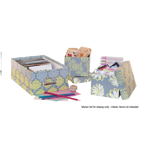 Everything Mary - Photo and Craft Storage Box Set - Grey and Yellow Floral