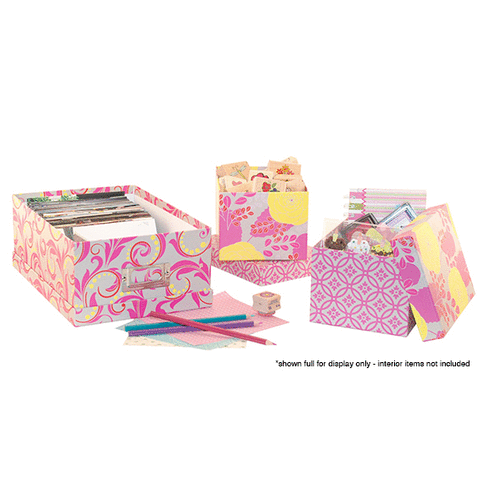 Everything Mary - Photo and Craft Storage Box Set - Grey, Pink and Yellow Floral