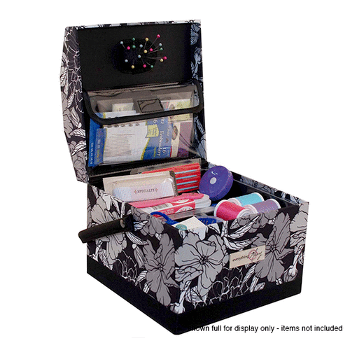 Everything Mary - Quilted Dome Square Sewing Box - Black and White Floral