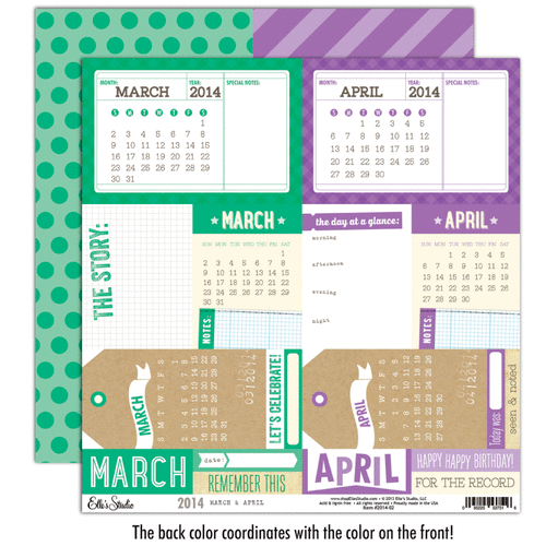 Elle's Studio - 2014 Collection - 12 x 12 Double Sided Paper - March and April