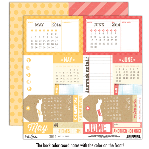 Elle's Studio - 2014 Collection - 12 x 12 Double Sided Paper - May and June