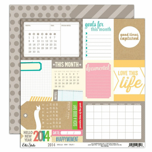 Elle's Studio - 2014 Collection - 12 x 12 Double Sided Paper - Hello New Year