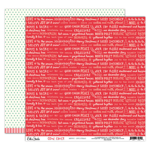 Elle's Studio - Good Cheer Collection - Christmas - 12 x 12 Double Sided Paper - Merry Christmas