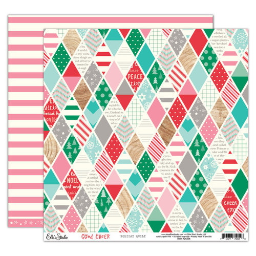 Elle's Studio - Good Cheer Collection - Christmas - 12 x 12 Double Sided Paper - Holiday Quilt