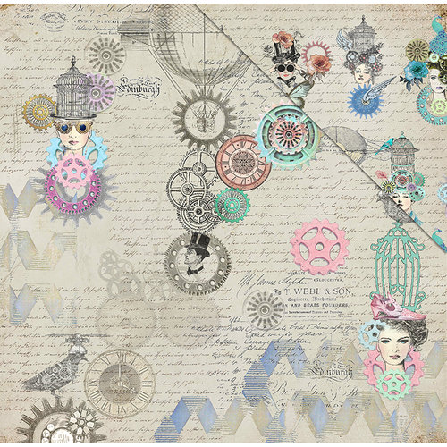 FabScraps - Dream Steam Collection - 12 x 12 Double Sided Paper - Fly Girl