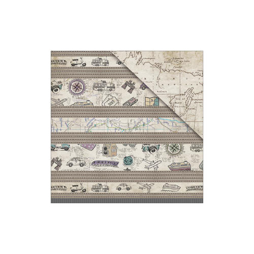 FabScraps - Journey in Time Collection - 12 x 12 Double Sided Paper - Mapped Out