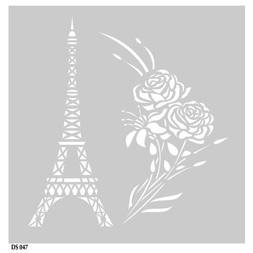 FabScraps - Vintage Elegance Collection - 8 x 8 Plastic Stencil - Eiffel Tower and Rose Bouquet