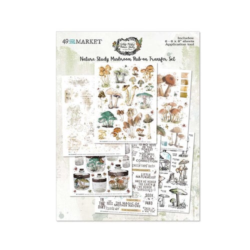 49 and Market - Vintage Artistry Nature Study Collection - 6 x 8 Rub-on Transfers - Mushrooms