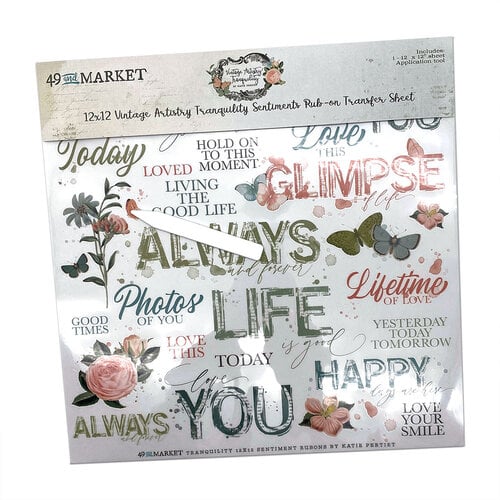 49 and Market - Vintage Artistry Tranquility Collection - 12 x 12 Rub-On Transfers - Sentiments