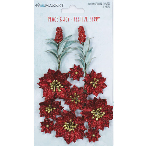 49 and Market - Vintage Artistry Peace and Joy Collection - Flower Embellishments - Festive Berry