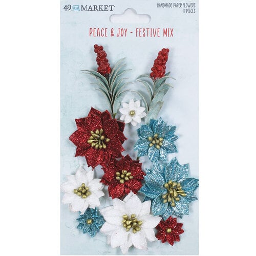 49 and Market - Vintage Artistry Peace and Joy Collection - Flower Embellishments - Festive Mix