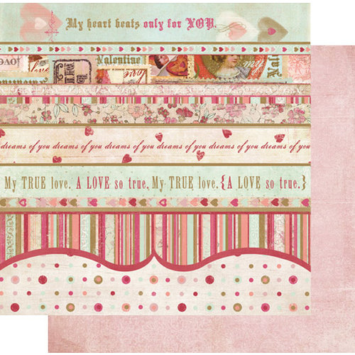 Fancy Pants Designs - Vintage Valentine Collection - 12 x 12 Double Sided Paper - Valentine Strips, CLEARANCE