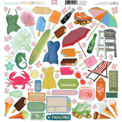 Fancy Pants Designs - Beachside Boardwalk Collection - 12 x 12 Sticker Sheet - Beachside Boardwalk - Cardstock Stickers