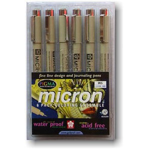 Sakura Pen Set - Micron 6 piece color set - .05